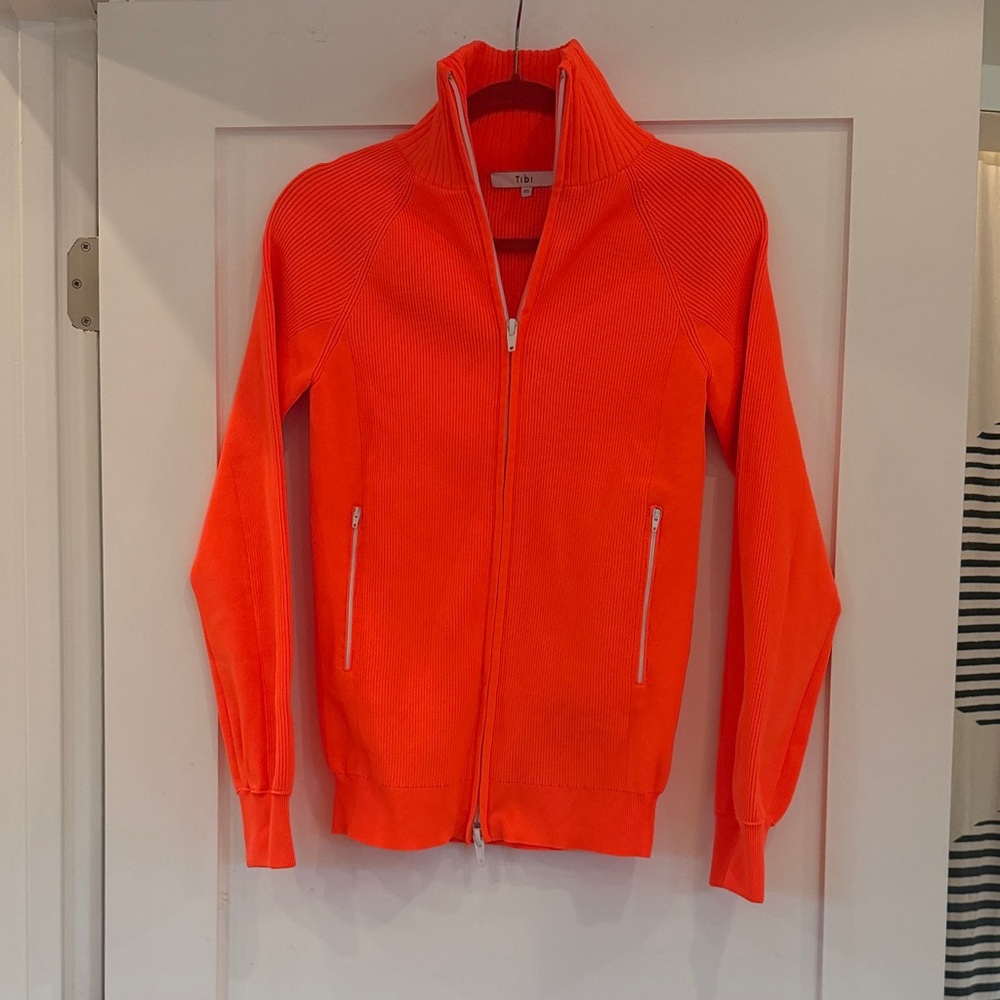 Tibi Neon Orange Ribbed Zip Jacket - Picture 6 of 14